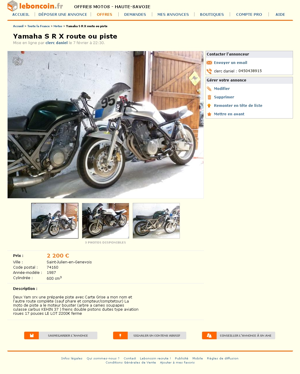 016 Yamaha S R X route ou piste Motos Haute-Savoie - leboncoin.fr - 2013 03 11 - 16 18 29 - www.leboncoin.fr-motos-375685829.htm
